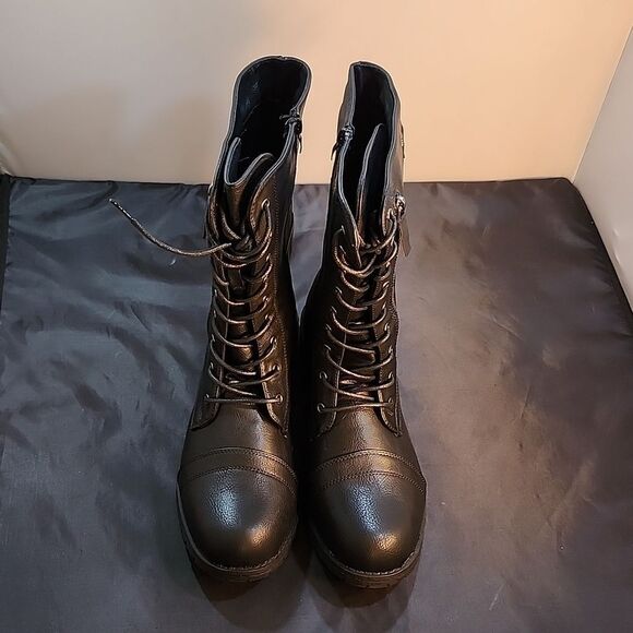 BRAND NEW SHOE LAND KASEY WOMEN'S ANKLE LACE-UP MILITARY COMBAT BOOT MID CALF - Picture 2 of 16